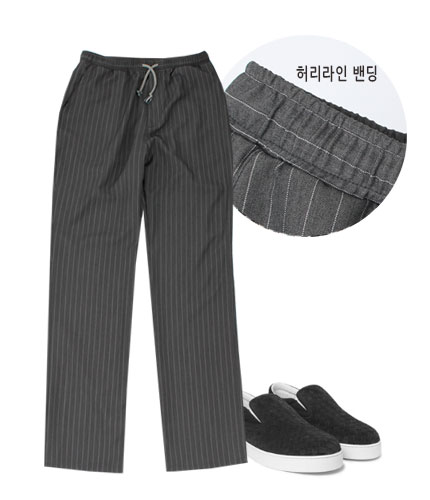#zp1403 stripe bandding pants_dark grey