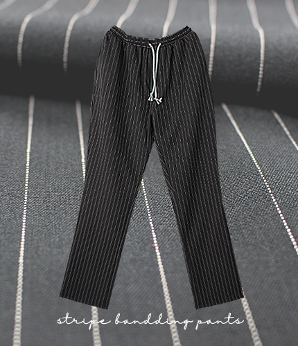 #zp1410 stripe bandding pants_black